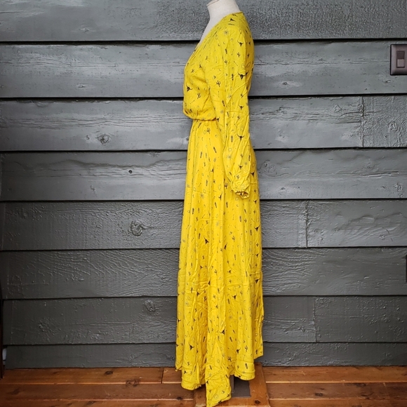 REMINISCENCE PARIS Mademoiselle Ema Yellow Southwest Print Maxi Dress FREE SIZE - Picture 2 of 8
